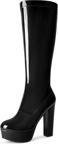 Allegra K Women's Patent Leather Platform Chunky Heel Knee High Boots in Saudi Arabia