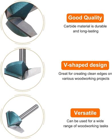 HARFINGTON 2set V Groove Router Bit 1.3" Dia 6mm Shank 0.5" عمق القطع 135 درجة كربيد V نوع الانتهازي CNC راوتر بت لنقش CNC ثلاثي الأبعاد نحت الأعمال الخشبية مع كوليه التحويل، سماوي in Saudi Arabia