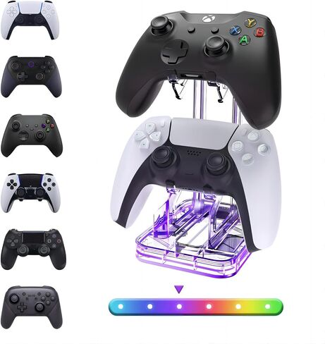 حامل وحدة تحكم TiMOVO مع ضوء RGB لجهاز تحكم Xbox PS5 PS4 Switch Pro، حامل وحدة تحكم عالمية من طبقتين مع منفذي USB للشحن ونقل البيانات، ملحقات مكتب الألعاب لوحدة التحكم in Saudi Arabia