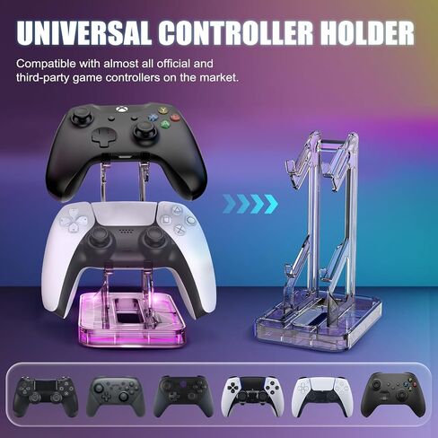 حامل وحدة تحكم TiMOVO مع ضوء RGB لجهاز تحكم Xbox PS5 PS4 Switch Pro، حامل وحدة تحكم عالمية من طبقتين مع منفذي USB للشحن ونقل البيانات، ملحقات مكتب الألعاب لوحدة التحكم in Saudi Arabia