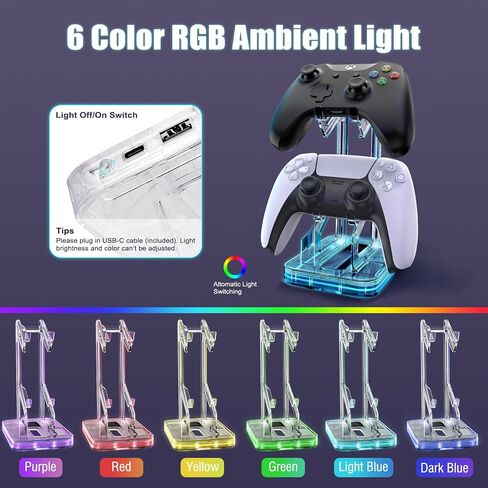 حامل وحدة تحكم TiMOVO مع ضوء RGB لجهاز تحكم Xbox PS5 PS4 Switch Pro، حامل وحدة تحكم عالمية من طبقتين مع منفذي USB للشحن ونقل البيانات، ملحقات مكتب الألعاب لوحدة التحكم in Saudi Arabia