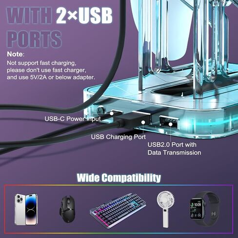 حامل وحدة تحكم TiMOVO مع ضوء RGB لجهاز تحكم Xbox PS5 PS4 Switch Pro، حامل وحدة تحكم عالمية من طبقتين مع منفذي USB للشحن ونقل البيانات، ملحقات مكتب الألعاب لوحدة التحكم in Saudi Arabia