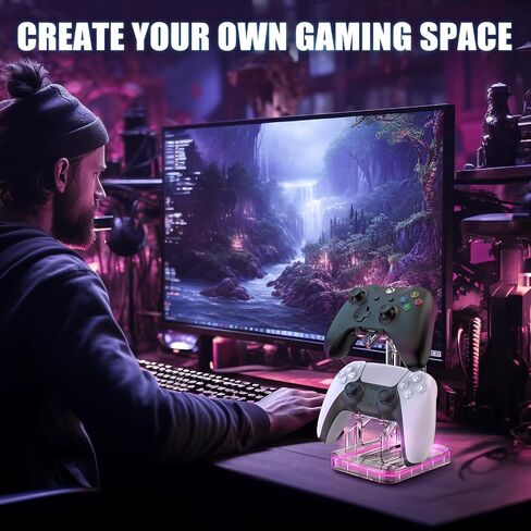 حامل وحدة تحكم TiMOVO مع ضوء RGB لجهاز تحكم Xbox PS5 PS4 Switch Pro، حامل وحدة تحكم عالمية من طبقتين مع منفذي USB للشحن ونقل البيانات، ملحقات مكتب الألعاب لوحدة التحكم in Saudi Arabia