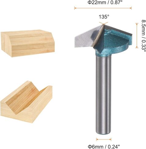 HARFINGTON 2set V Groove Router Bit 1.3" Dia 6mm Shank 0.5" عمق القطع 135 درجة كربيد V نوع الانتهازي CNC راوتر بت لنقش CNC ثلاثي الأبعاد نحت الأعمال الخشبية مع كوليه التحويل، سماوي in Saudi Arabia