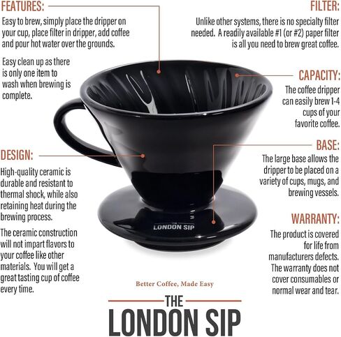 The London Sip Stainless Steel Coffee Dripper Pour Over Coffee Maker, Coffee Slow Brewing Accessories for Home, 1-4 Cup in Kuwait