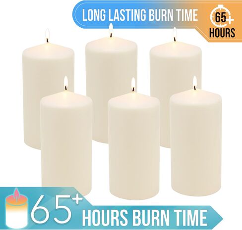 Stonebriar 3 Pack Tall 3 x 6 Inch 65 Hour Long Burning Unscented Ivory Wax Pillar Candles in Saudi Arabia