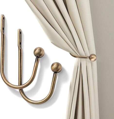 Drapery Holdback,Quality Metal Decorative Curtain Holdbacks with Zinc Alloy Cap Finials,Rust-Proof, Set of 2 Window Curtain Holdbacks (Black) in Saudi Arabia