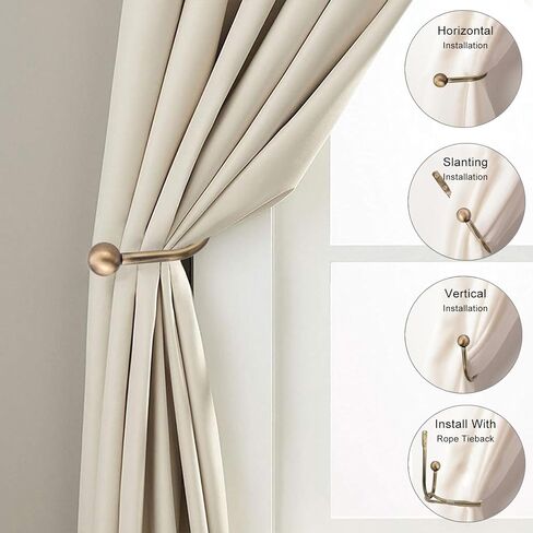 Drapery Holdback,Quality Metal Decorative Curtain Holdbacks with Zinc Alloy Cap Finials,Rust-Proof, Set of 2 Window Curtain Holdbacks (Black) in Saudi Arabia