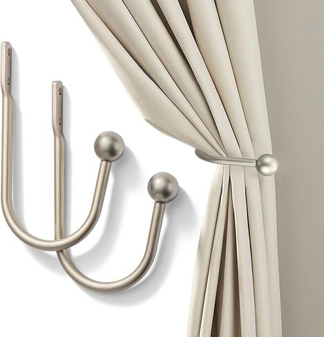 Drapery Holdback,Quality Metal Decorative Curtain Holdbacks with Zinc Alloy Cap Finials,Rust-Proof, Set of 2 Window Curtain Holdbacks (Black) in Saudi Arabia
