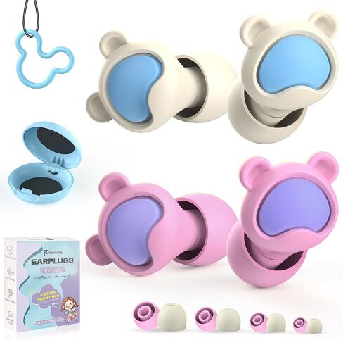 Kids Ear Plugs 2 Pairs(6-12 yrs), Reusable Noise Cancelling Earplugs, Silicone Noise Sensitivity Ear Plugs for Children/Small Ears, Ear Protection for Concerts/Flying/School/Playtime(Red+Grey) in Saudi Arabia