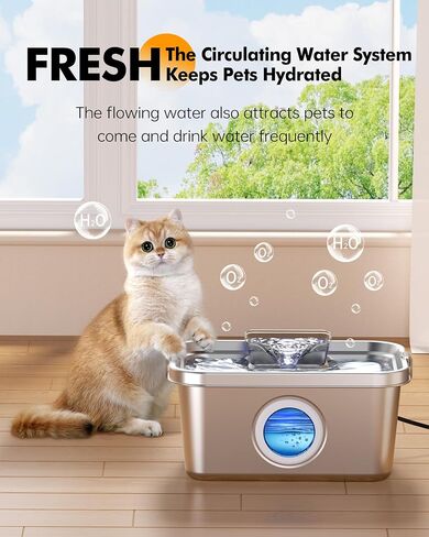 Dog & Cat Water Fountain, 2 Gallon 304 Food Grade Stainless Steel Water Fountain for Small, Medium & Large Dog, Quiet Pet Water Fountain with Filter, Smart Water Pump Protection, Easy to Clean in Saudi Arabia