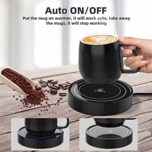 Coffee Warmer with Mug Set - Electric Beverage Cup Warmer for Desk Office Home Use, Candle Warmer Heating Plate with Gravity Switch Auto Shut Off (Up to 131F/55C), 12oz (Blue Set) in Saudi Arabia