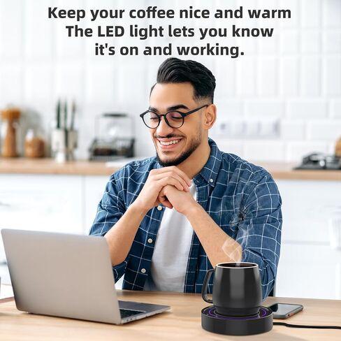 Coffee Warmer with Mug Set - Electric Beverage Cup Warmer for Desk Office Home Use, Candle Warmer Heating Plate with Gravity Switch Auto Shut Off (Up to 131F/55C), 12oz (Blue Set) in Saudi Arabia