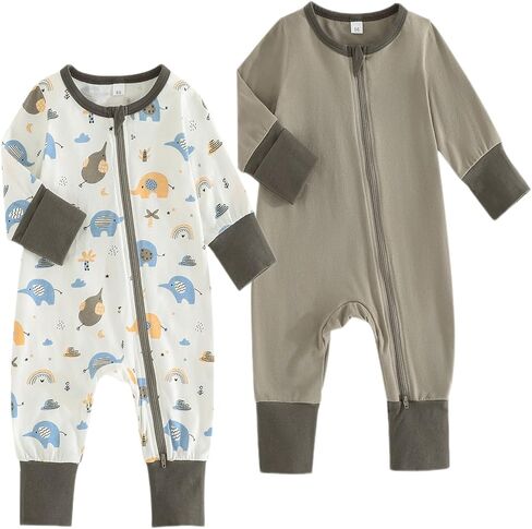 BeiVSlley Baby Boy Girl Footless Zipper Romper Onesie Long Sleeve Cotton Jumpsuit Coverall Newborn Solid Outfits Clothes in Kuwait