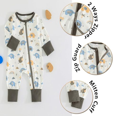 BeiVSlley Baby Boy Girl Footless Zipper Romper Onesie Long Sleeve Cotton Jumpsuit Coverall Newborn Solid Outfits Clothes in Kuwait