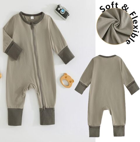 BeiVSlley Baby Boy Girl Footless Zipper Romper Onesie Long Sleeve Cotton Jumpsuit Coverall Newborn Solid Outfits Clothes in Kuwait