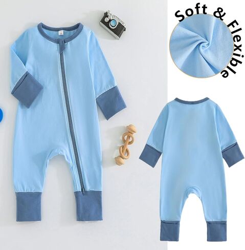BeiVSlley Baby Boy Girl Footless Zipper Romper Onesie Long Sleeve Cotton Jumpsuit Coverall Newborn Solid Outfits Clothes in Saudi Arabia