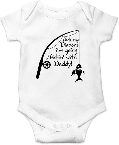 Pack My Diapers I 'm Going Fishing with Daddy - Funny Cute Infant Creeper, One-Piece Baby Bodysuit in Kuwait