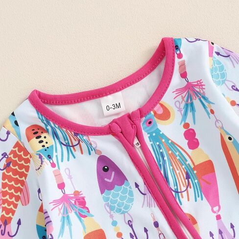 Newborn Baby Boy Girl Fishing Outfit Long Sleeve Zipper Fish Print Romper Jumpsuit Infant Coming Home Clothes in Saudi Arabia