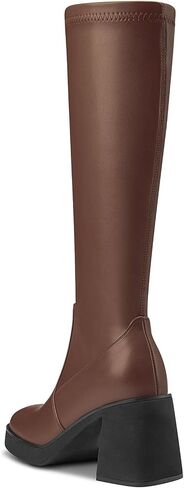 DearOnly Womens Fashion Gogo Boots Square Toe Chunky Block Heel Platform Knee High Boots Zipper Party Tall Boots 3.3 Inches Heels in Saudi Arabia