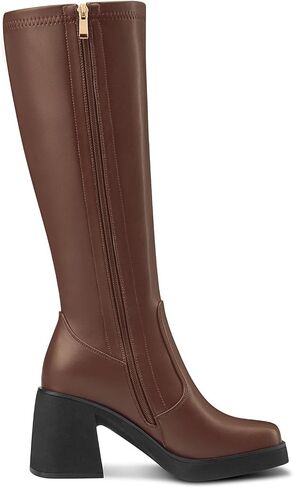 DearOnly Womens Fashion Gogo Boots Square Toe Chunky Block Heel Platform Knee High Boots Zipper Party Tall Boots 3.3 Inches Heels in Saudi Arabia