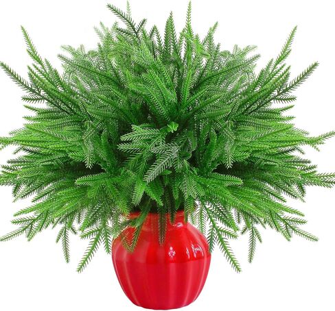 Christmas Norfolk Pine Branches - Set of 6 Artificial 16-Inch DIY Crafts for Xmas Indoor and Outdoor Home Decor in Saudi Arabia