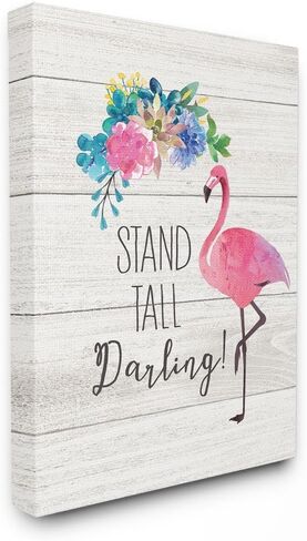 Stupell Industries Stand Tall Darling Flamingo Floral Watercolor on White Planks Canvas Wall Art, 16 x 20, Multi-Color in Saudi Arabia