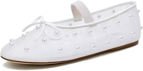 Mesh Ballet Flats for Women Pearl Mary Jane Flats Stretch Band Ballerina Shoes Casual Dress Shoes in Kuwait