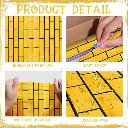 4.5 x 20 Feet Yellow Brick Road Floor Runner for Wizard Party Decorations,Large Disposable Brick Stone Wall Backdrop for Photography for Halloween Princess Cosplay Medieval Castle Party Decorations in Kuwait