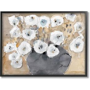 Stupell Industries Abstract White Blossom Bouquet Neutral Grey Brown, Design by Samuel Dixon Black Framed Wall Art, 11x14