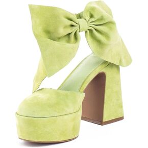 Platform Block Heel Sandals For Woman, Suede Bow Ankle Buckle High Heels, Round Toe Chunky Heeled Platform Sandals, Lovely Party Date Dress Heels For City Girls