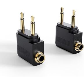 MEE audio Airplane Headphone Adapter for in-Flight Entertainment Systems - Dual 3.5mm Male to 3.5mm Female - Works with Headphones, Headsets, and Bluetooth Adapters (2 Pack), Black