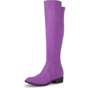 Perphy Round Toe Side Zip Chunky Heels Knee High Boots for Women