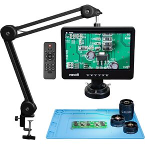 Neatfi 10.1 Inch Digital Microscope for Adults - Soldering Microscope with Lights, Coin Microscope for Coins Error, 18x - 2040x Magnification, 3 Changeable Lenses, Remote Control, 64GB SD Card (Black)