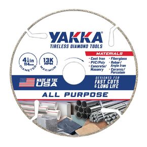 Yakka 4.5 Inch All Purpose Diamond Blade cuts virtually All Materials, Comes with 7/8 inch Arbor and 5/8 inch Reducer Ring
