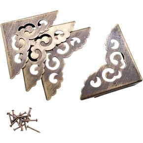 Corner Protector Edge haowei 4-Pcs Retro Bronze Metal Decorative Box Safety Bumpers for Cabinet Chest Desks Jewelry Box Drawer Tables Furniture