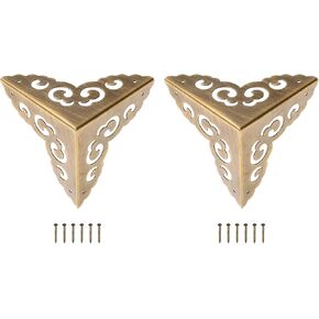 uxcell 2 Pcs Brass Edge Guard, 80mm Decorative Box Corner Cover, Corner Protector, Vintage Stair Dust Corners with Screws, Gold