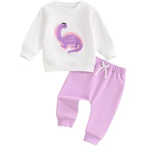 Ayalinggo Newborn Baby Girl Clothes Long Sleeve Sweatshirt Dinosaur Embroidery Patterns Cute Sweatpants Set Fall Clothes