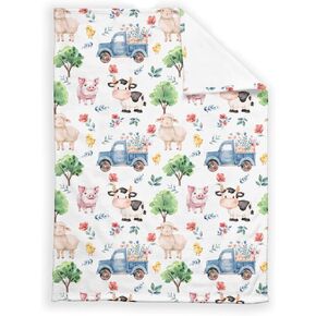 Farm Animals Baby Blanket Boys Girls Gift Farm Theme Pigs Cows Sheep Chicken Flannel Plush Nursery Bed Blanket Newborn Swaddling Blankets Infant Kids Toddler Crib Stroller Bedding White 30x40inch