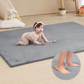 Memory Foam Baby Play Mat for Playpen,Thick&Large Crawling Mat for Floor,Soft Velvet Tummy Time Mat for Kids,Toddlers,Infants,Non Slip Baby Floor Play Mat for Nursery&Playroom(39"×59"×0.8",Dark Gray)