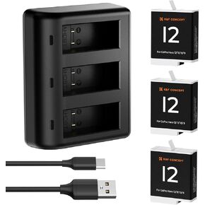 K&F Concept Hero 12 Battery 3-Pack 1730mAh Enduro Batteries with 3-Slot Charger Compatible with GoPro Hero 12, GoPro Hero 11, GoPro Hero 10, GoPro Hero 9 Black Camera