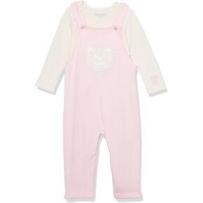 GUESS baby-girls Stretch Jersey Bodysuit and Heavy Knit Jersey Overall 2-piece Set