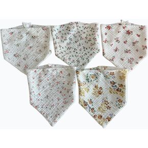 Muslin Cotton Triangle Baby Bibs 5 Pack Drool Bibs Feeding Apron Baby Bandana Breathable Adjustable Button