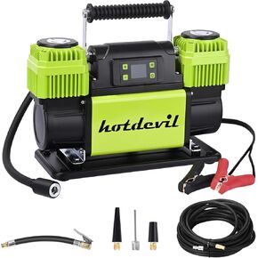 Portable Air Compressor 12V Dual Cylinder Portable Inflator 12.3 CFM with Digital Pressure Gauge, Auto Stop, Preset Target, and OffRoad Capability - Fast Inflation for Car, Truck, and SUV Tires