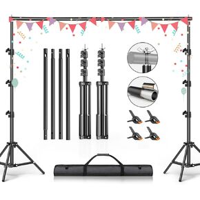 Backdrop Stand 8.5 x 10FT, Adjustable Photography Backdrop Support System Kit, Backdrop Stand with 4 Clamps and Carrying Bag for Parties, Wedding, Photography, Festival Decoration