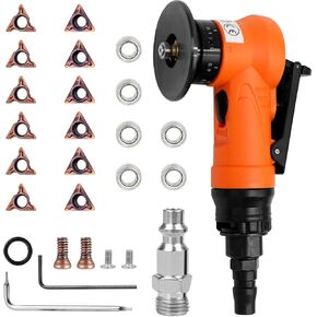 Pneumatic Chamfering Tool Handheld, Small Pneumatic Deburring Tool,Mini Air Chamfering Machine Trimming for Metal Wood Beveling (Orange Air Beveler Grinder & C+R Angle Blades)