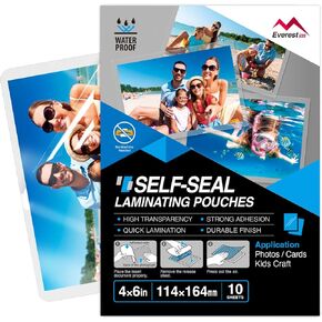 Everest Self Seal Laminating Pouches, Self Sealing for Small Cards Size, Document and Certificate, Waterproof, 10 Mil Thick, Gloss Finish, No Machine Neede (5X7, 10, Pack)