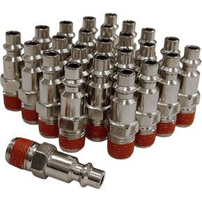COSMOSTAR Industries Steel 1/4" MNPT Air Plug Fitting, 1/4 Inch Plug and 1/4" NPT Connector with Pre-Applied Sealant - Industrial Type Quick Connect Plugs (1/4" PMNPT, 25 PCS)