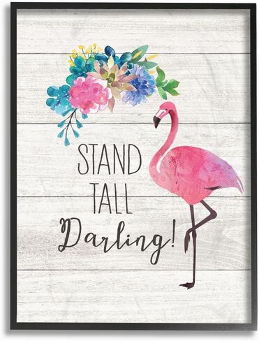 Stupell Industries Stand Tall Darling Flamingo Floral Watercolor on White Planks Canvas Wall Art, 16 x 20, Multi-Color in Saudi Arabia