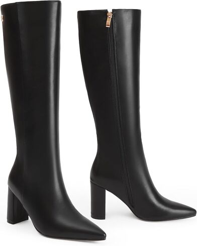 iiimmu Knee High Boots for Women 3 IN Chunky Heel with Side Zipper Soft Faux Leather Tall Boots Pointed Toe 15 IN Shaft in Saudi Arabia